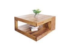 Design Couchtisch GIANT 80cm braun Sheesham Massivholz stone finish mit Ablage