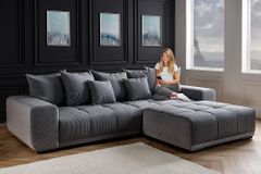 Modernes XXL Sofa ELEGANCIA 285cm anthrazit Cord inklusive Kissen Bigsofa