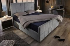 Modernes Boxbett PRESTIGE 180x200cm grau Bouclé mit Stauraum und Lattenrost