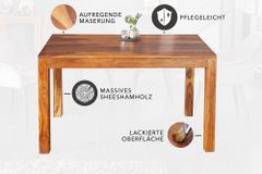 Massivholz Esstisch PURE 135cm braun Sheeshamholz stone finish einzigartige Maserung