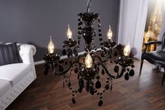 Eleganter Kronleuchter  BLACK CRYSTAL 55cm schwarz Acryl 5-armig Lüster