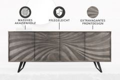Massivholz Sideboard HURRICANE 175cm grau Akazie 3D-Design
