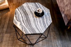 Design Beistelltisch DIAMOND 50cm grau Marmor schwarz Metall