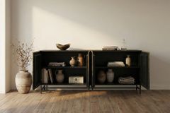 Exklusives Sideboard OXID 180cm schwarz gold massives Mangoholz Metall Soft Close