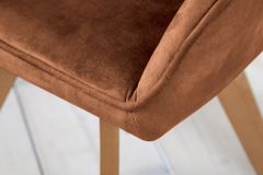 Drehbarer Design Stuhl LIVORNO rost braun Samt Buchenholz Beine mit Armlehnen