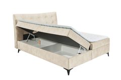 Design Boxbett DECADENCIA 180x200cm beige Samt mit Stauraum Matratze Topper