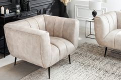 Retro Sessel NOBLESSE 105cm champagner beige Samt mit Ziersteppung