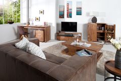 Massivholz Bürotisch CUBUS 120cm braun Sheeshamholz stone finish Schreibtisch
