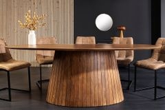 Ovaler Esstisch ART DECO 220cm braun smoked massives Mangoholz mit Säulenfuß