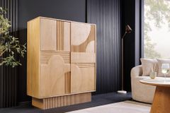 Design Highboard ART DECO 120cm weiß gekälkt Mangoholz massiv 3D Front