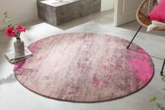 Vintage Teppich MODERN ART 150cm beige pink verwaschen rund Used Look