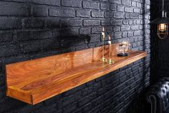 Massives Wandregal MAKASSAR 110cm braun Sheeshamholz stone finish