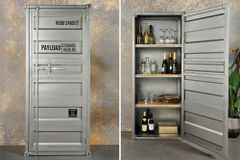 Design Aktenschrank GLOBETROTTER 180cm grau Eisen Container Upcycling Highboard