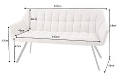 Esszimmer Sitzbank PAPILLON 165cm champagner beige mit Lehnen schwarzes Metallgestell