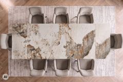 Design Esstisch DIAMOND 180-260cm weiß braun Pandora Keramik Metallgestell bronze