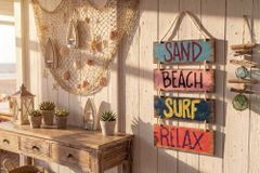 Maritimes Wandschild SURF & BEACH 110cm buntes Holzdesign Deko-Schild