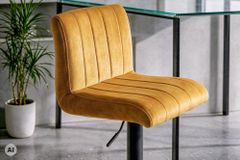 Drehbarer Barhocker PORTLAND senfgelb Samt Barstuhl mit Lehne höhenverstellbar