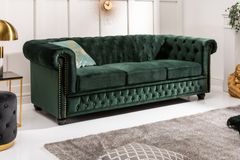 Chesterfield 3-Sitzer Sofa 205cm flaschengrün Samt Federkern Knopfheftung