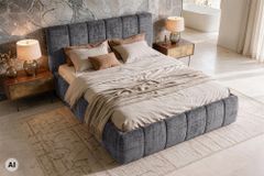 Design Boxbett ADLON 180x200cm grau Chenille mit Stauraum und Lattenrost