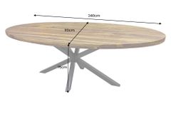 Massiver Esstisch GALAXIE 240cm natur Sheeshamholz oval Sterngestell schwarz