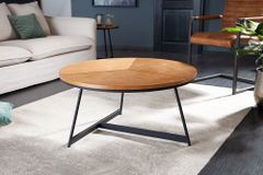 Runder Couchtisch OAK ELEGANCE 80cm Eiche Holz-Design schwarzes Metallgestell