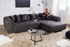 Modernes XXL Ecksofa DECADENCIA 320cm dunkelgrau Samt inkl. Kissen Bigsofa
