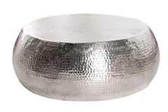 Runder Couchtisch ORIENT 80cm silber Metall Aluminium Hammerschlag Design handmade