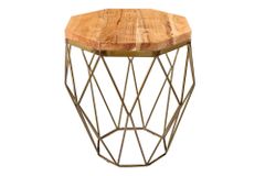 Abstrakter Beistelltisch DIAMOND 50cm natur Akazie Massivholz messing Metallgestell