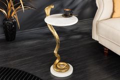 Runder Beistelltisch WILDLIFE COBRA 65cm gold weiß Marmor Schlangen-Skulptur handmade