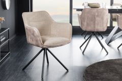 Drehbarer Stuhl VERONA champagner beige Samt Strukturstoff mit Armlehne Metallbeine schwarz