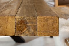 Massivholz Esstisch THOR 200cm vintage braun Pinie recycelt Industrial Design Eisen X-Gestell