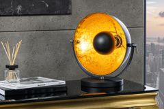Industrial Design Tischlampe STUDIO 40cm schwarz Blattgold-Optik neigbarer Schirm