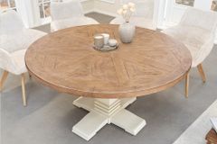 Runder Esstisch HAMPTONS 120cm hellbraun creme recycelte Pinie Massivholz