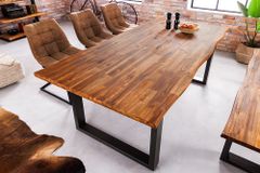 Massivholz Esstisch GENESIS 160cm natur anthrazit Akazie Baumkante Industrial Design