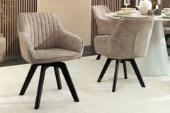 Design Stuhl LIVORNO taupe Strukturstoff schwarz Massivholz drehbar Auto-Return-Funktion