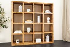 Massives Regal IRON CRAFT 160cm natur Mangoholz Bücherregal sechzehn Fächer