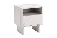 Nachttisch SAVOY 50cm kaschmir beige Keramik Marmor weiß Beistelltisch