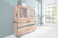 Massives Highboard AMAZONAS 140cm Akazie Metall Vitrine Baumkante