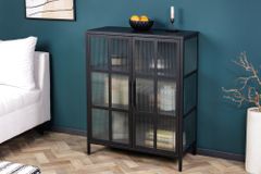 Industrial Vitrine DURA STEEL 80cm schwarz Metall Riffelglas