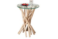 Design Beistelltisch DRIFTWOOD 40cm Teakholz mit Glasplatte rund Couchtisch