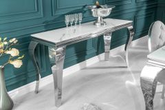 Eleganter Konsolentisch MODERN BAROCK 145cm mit Glasplatte Marmoroptik Edelstahlbeine