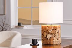 Design Tischlampe PURE NATURE 45cm natur handmade Eisenholz Baumwollschirm weiß