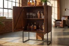 Design Highboard ORBIT 120cm braun Mangoholz mit 3D-Front schwarz Metall