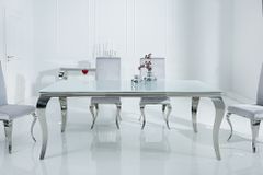 Eleganter Design Esstisch MODERN BAROCK 180cm weiß Opalglas Tischplatte Edelstahl