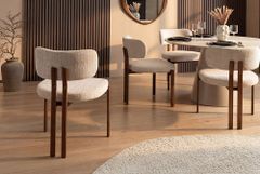 Design Stuhl BELLANO creme beige Chenille Cremona Metallgestell Walnuss