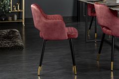 Eleganter Stuhl PARIS bordeaux Vogue Seidenstoff Samt goldene Fußkappen und Armlehnen