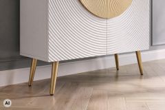 Massives Highboard AURUM 120cm weiß mit ikonischem Gold-Element