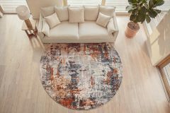 Runder Design Teppich MODERN ART 150cm beige grau kupfer Kurzflor Indoor
