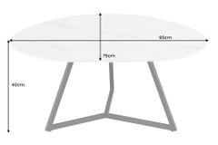 Design Couchtisch MARVELOUS 90cm weiß Marmor Keramik schwarzes Metall