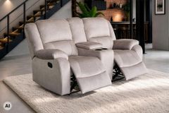 Exklusiver 2er Kinosessel HOLLYWOOD champagner beige hochwertiger Vogue Veloursstoff mit Cupholder